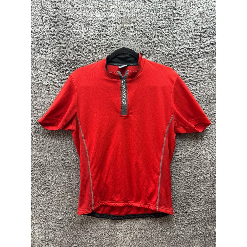 Briko High Neck‎ Quarter Zip Classic Short Sleeve Cycling Jersey Red Mens Size L